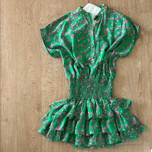 Misa Los Angeles Green Sundress with Smocked Waist and Ruffled Skirt